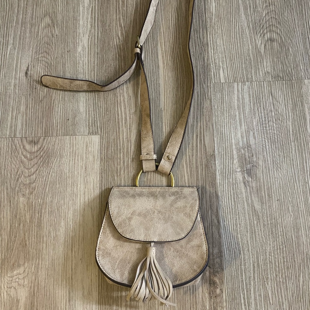Street Level Beige Crossbody Bag with Tassel